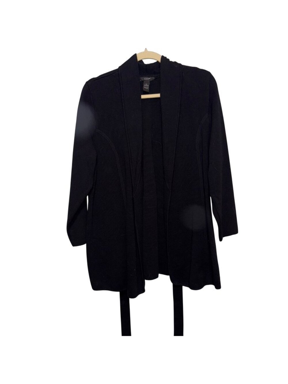 Alfani Womens Black Open-Front Cardigan With Waist Tie Size XL Cotton Blend